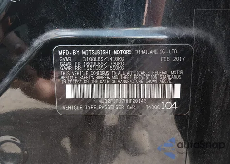 2017 Mitsubishi Mirage G4 Es z USA, uszkodzony, nr VIN ML32F3FJ7HHF20143